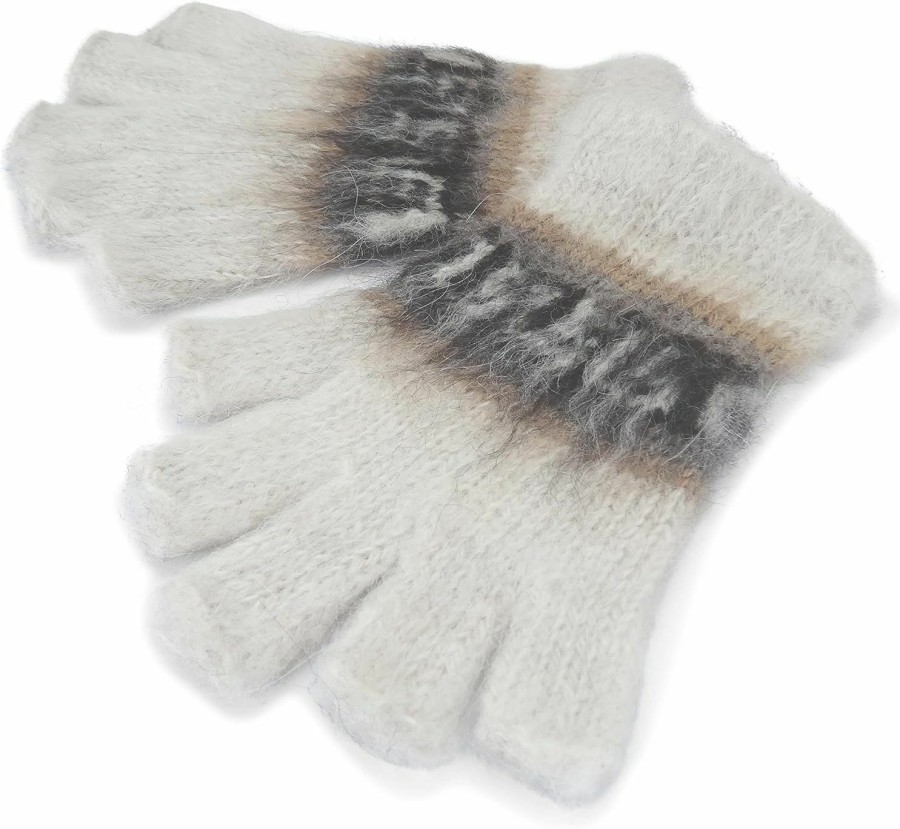 Tumia LAC Tumia Lac Adult Alpaca Fingerless Gloves One Size Off-White Clearance