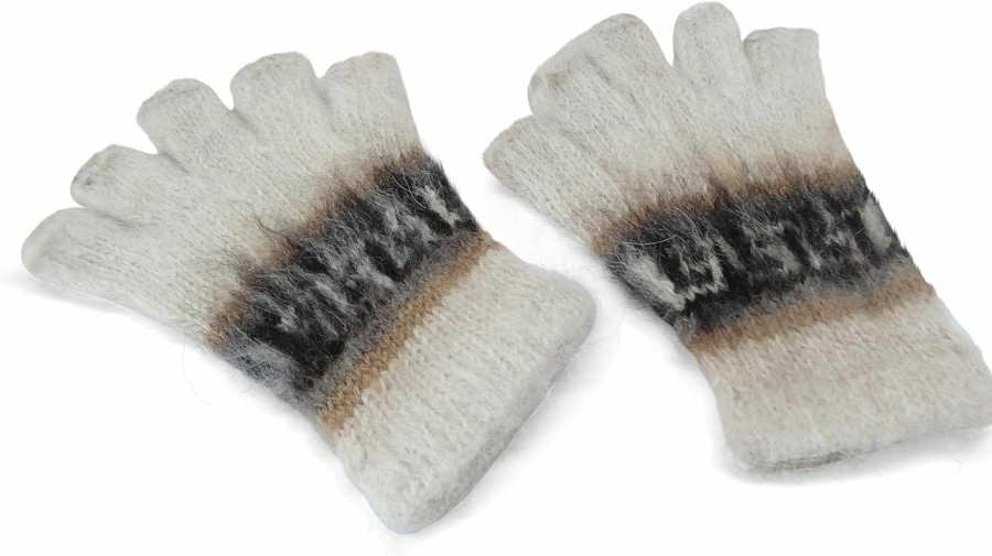 Tumia LAC Tumia Lac Adult Alpaca Fingerless Gloves One Size Off-White Clearance