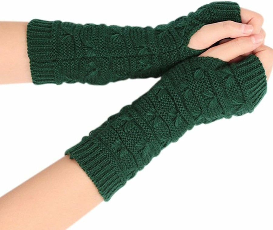 Aimeio Women Winter Fingerless Gloves Crochet Knit Arm Warmers Mittens With Thumb Hole,Khaki Online