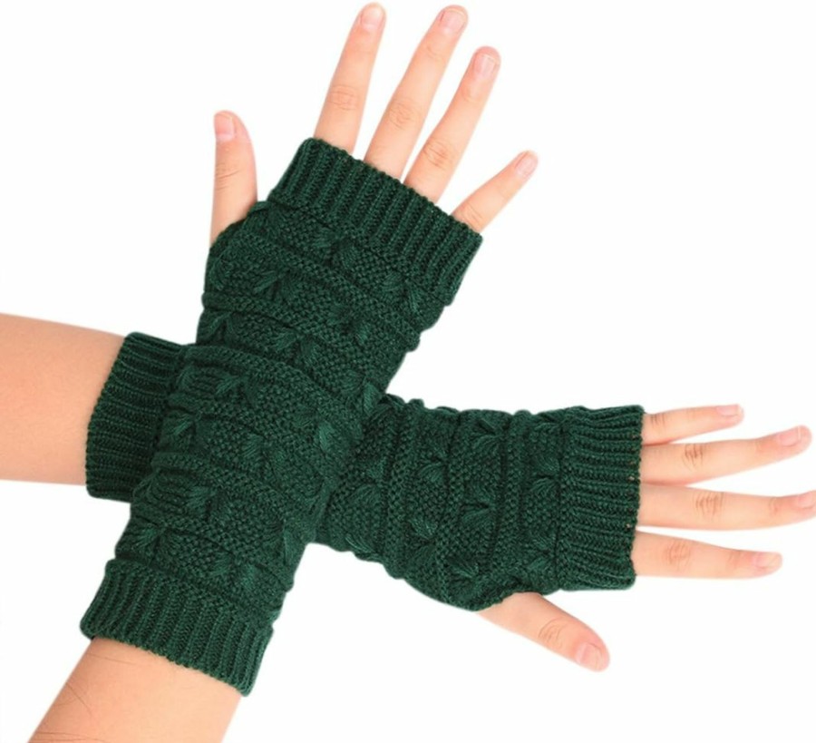 Aimeio Women Winter Fingerless Gloves Crochet Knit Arm Warmers Mittens With Thumb Hole,Khaki Online