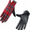 QIN FE Tech Gloves Plaid Real Leather Wrist Long Red Scottish Grid Tweed Wool Gift New