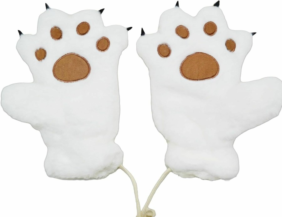 Popuid Popuid Furry Cute Bear Claw Gloves, Plush Animal Paw Mittens Cute Cat Claw Winter Warm Handwear For Xmas Halloween Kids Women (White) New