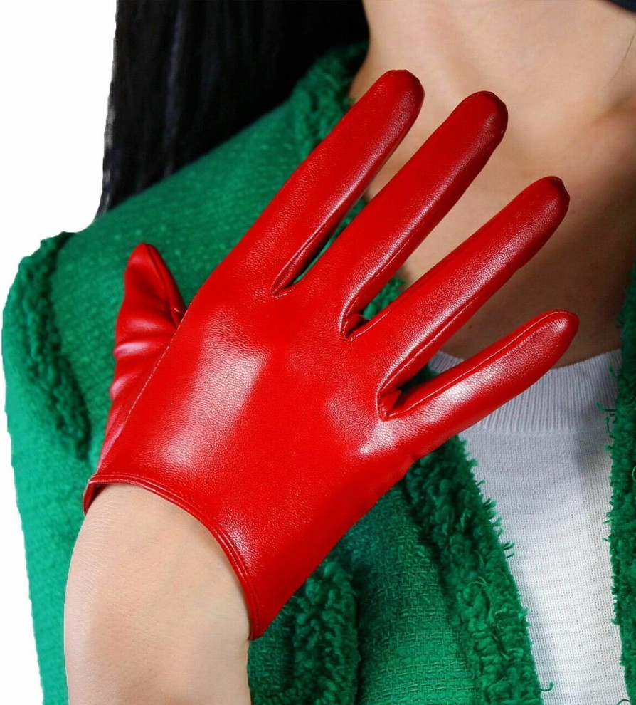 DooWay Dooway Women'S Fashion Short Leather Gloves Faux Lambskin Pu For Dressy Costume Driving 16 Cm Hot