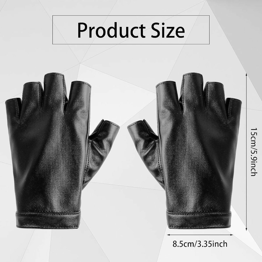 Yolev Yolev Black Punk Fingerless Gloves Leather Cycling Fingerless Gloves Outdoor Driving Motorcycle Sport Half Finger Gloves For Dancing Performance Halloween Costumes Accessories Wholesale