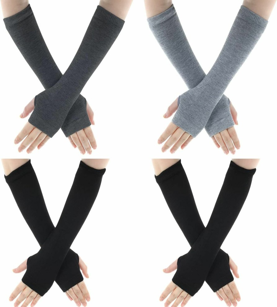 WLLHYF Wllhyf 4 Pairs Cashmere Feel Fingerless Gloves With Thumb Hole Typing Warmer Gloves Wrist Arm Stretch Winter Knit Fingerless Gloves For Women Men Best