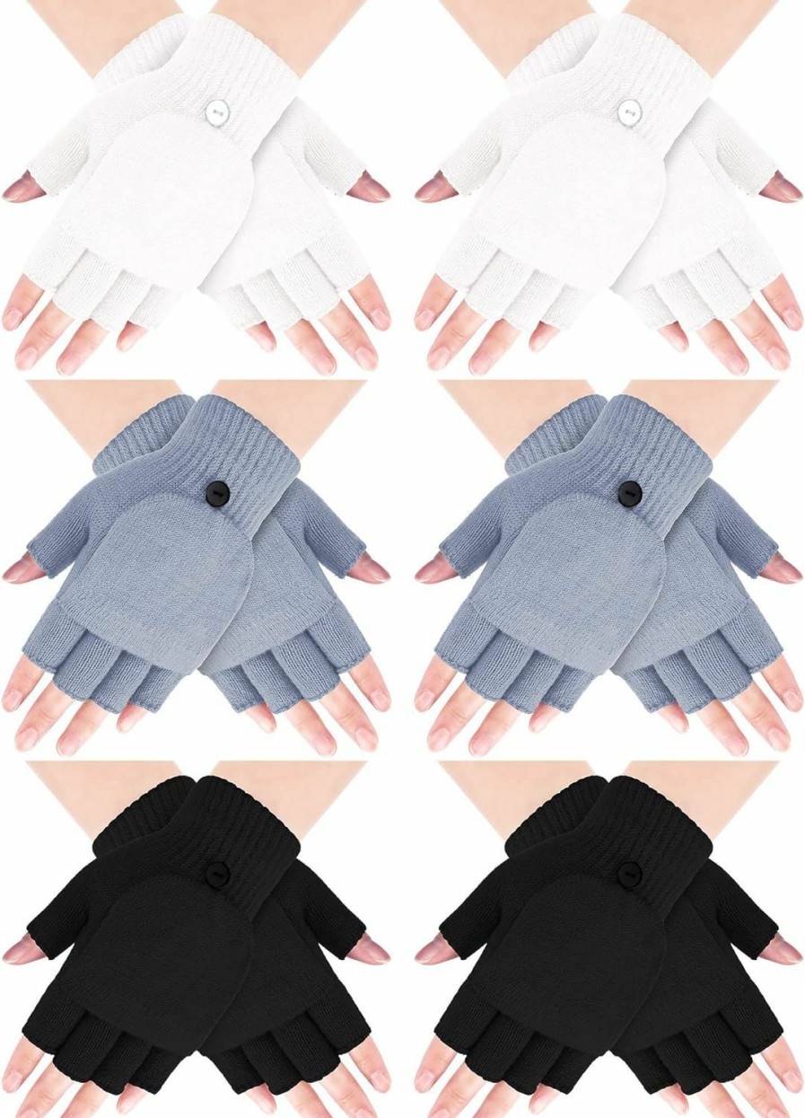 SATINIOR Satinior 6 Pairs Women Convertible Gloves Winter Flip Fingerless Mittens Thick Knitted Half Finger Gloves With Cover Online