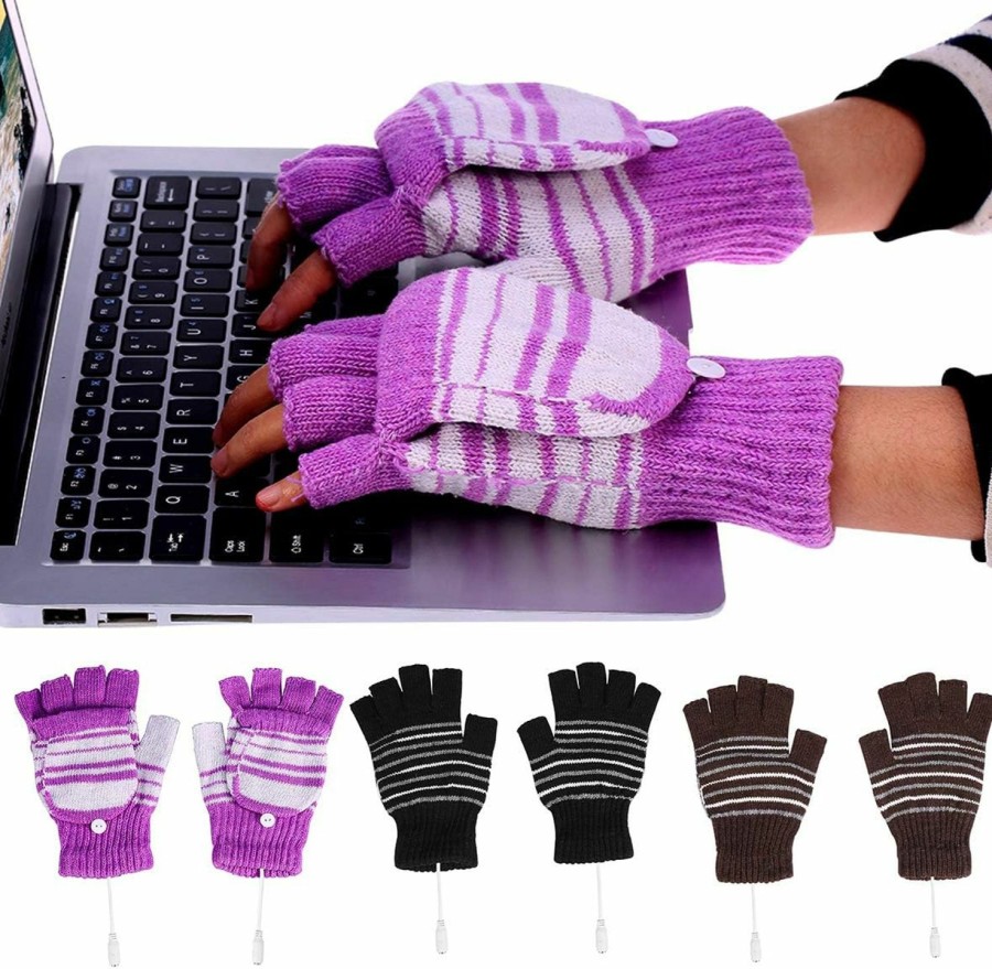 Petyoung Petyoung Usb Heated Stripes Gloves For Men Women Mitten, Uni Knitting Wool Gloves Hands Warmer Laptop Gloves Online