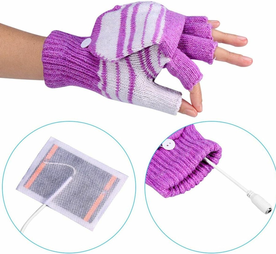 Petyoung Petyoung Usb Heated Stripes Gloves For Men Women Mitten, Uni Knitting Wool Gloves Hands Warmer Laptop Gloves Online