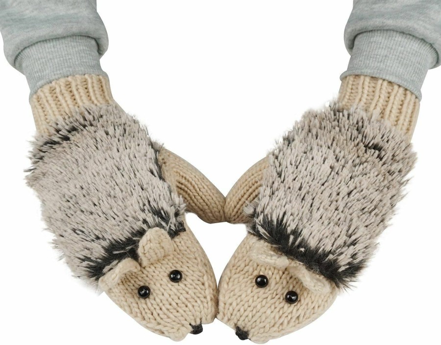 Bienvenu Bienvenu Double Layer Winter Thicken Warm Knit Mittens Cartoon Hedgehog Gloves New