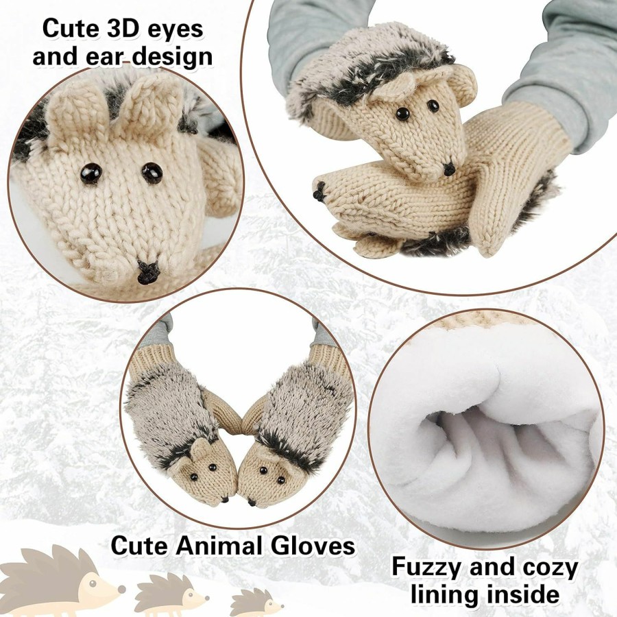 Bienvenu Bienvenu Double Layer Winter Thicken Warm Knit Mittens Cartoon Hedgehog Gloves New