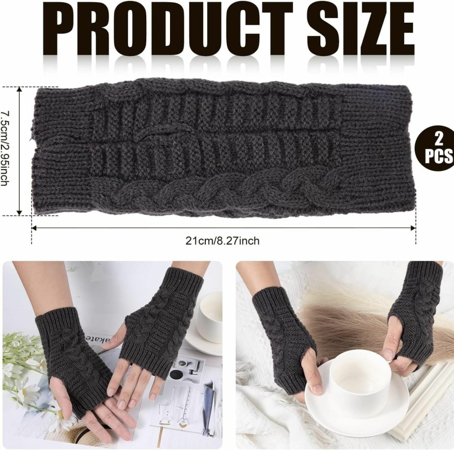 KINBOM Kinbom 2 Pairs Uni Half Finger Gloves, Stretchy Ribbed Arm Warmers Wrist Winter Knitted Fingerless Gloves For Women Men Winter Cold Weather (Black & Dark Gray) Hot