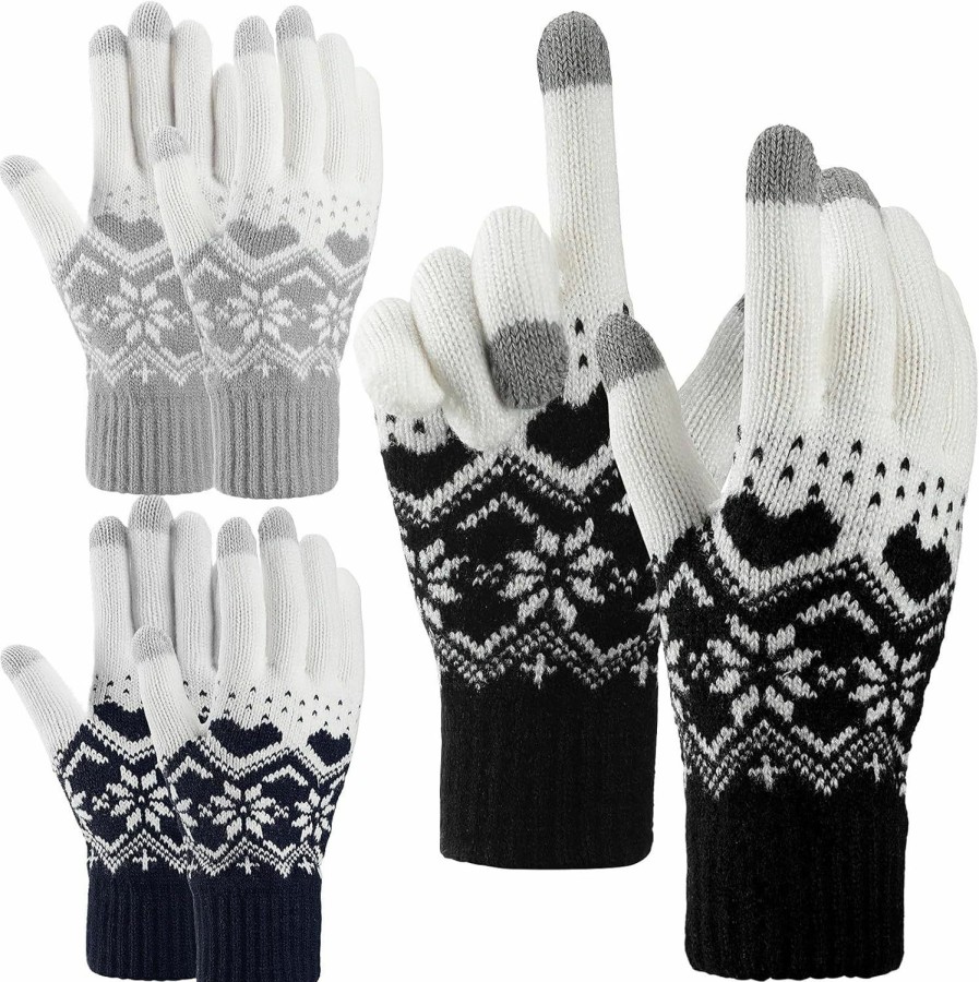 JaGely Jagely 3 Pairs Women'S Winter Gloves Touch Screen Gloves Warm Lined Gloves Knitted Gloves For Work, School, Walking Dogs Best