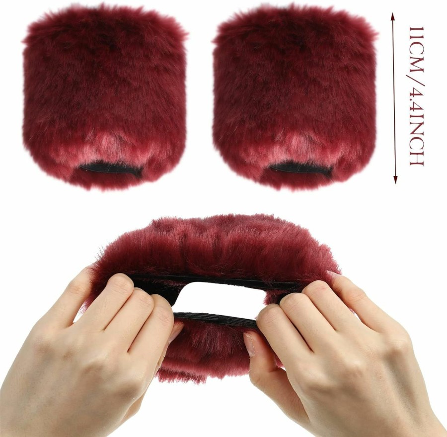 SATINIOR Faux Fur Short Wrist Cuff Winter Wrist Cuff Warmers Fuzzy Wrist Cuff For Women Girls Favors Wholesale