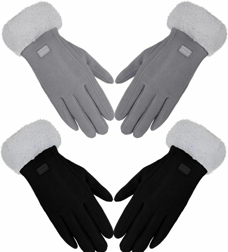 Bencailor Bencailor 2 Pairs Winter Touchscreen Women Gloves Winter Cold Weather Plush Thermal Fleece Lining Gloves Warm Soft Fluffy Cuff Texting Gloves Best