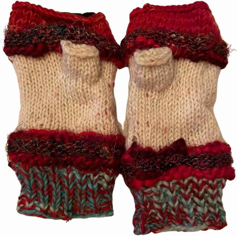 Nickanny's Snowflake Fair Isle Insulated Lined Knit Texting Fingerless Gloves Thumb Hole Mittens Clearance