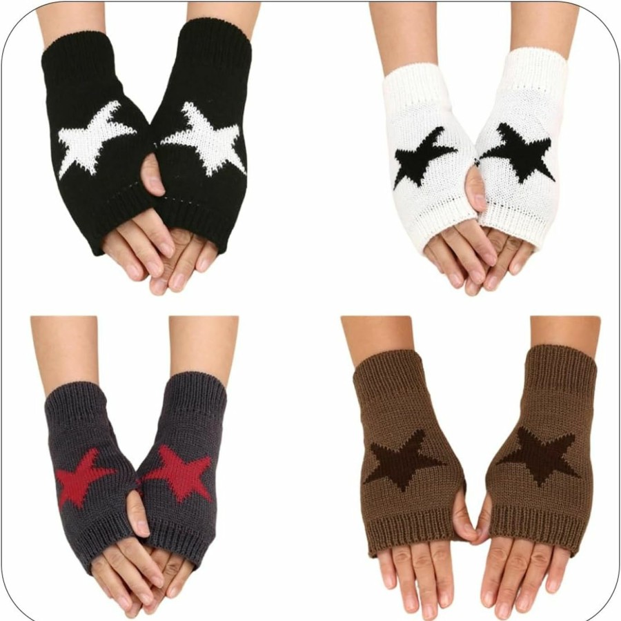 DKYM Dkym 4 Pcs Arm Warmers Y2K Black Fingerless Gloves Fingerless Gloves For Women Warm Y2K Hot