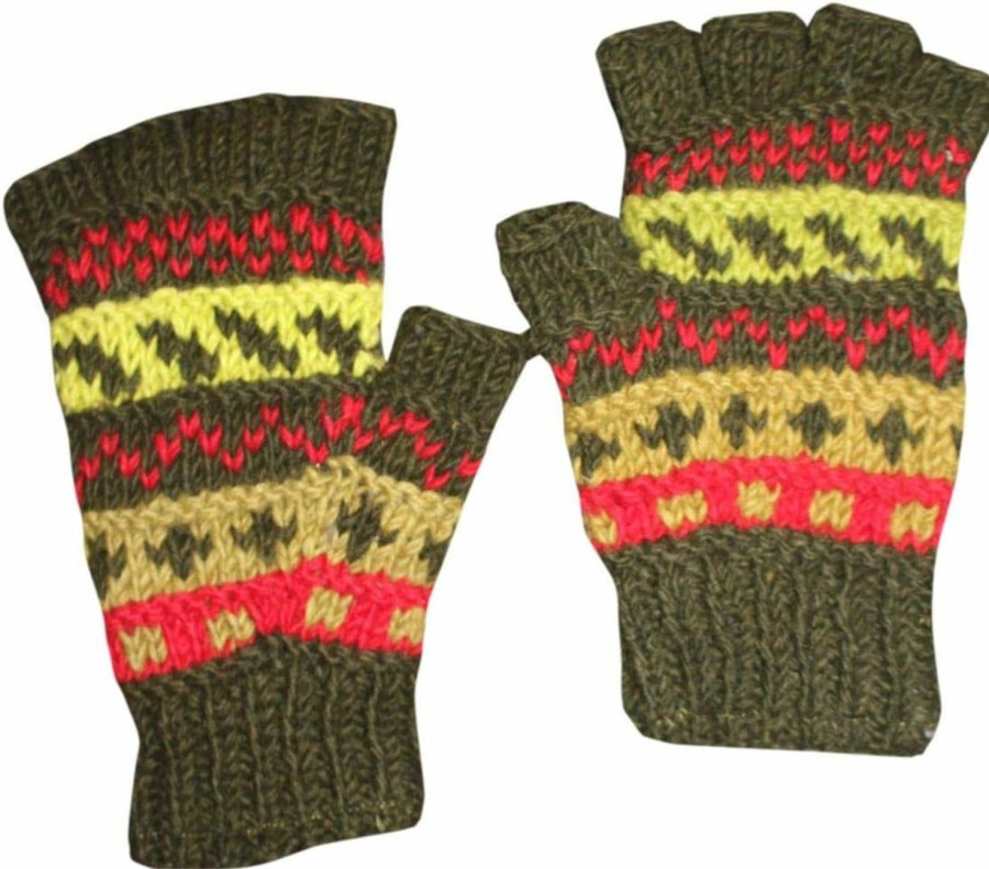 Sherpa Love Sherpa Love Uni Wool Fingerless Half Finger Gloves Fleece Lined Crochet Hand Knit In Nepal With Thumb Opening Hot