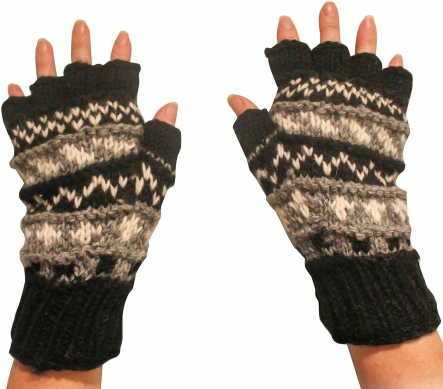 Sherpa Love Sherpa Love Uni Wool Fingerless Half Finger Gloves Fleece Lined Crochet Hand Knit In Nepal With Thumb Opening Hot