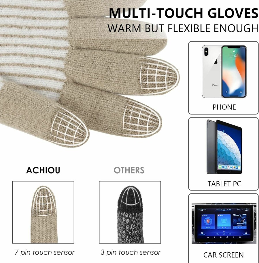 Achiou Achiou Womens Winter Gloves For Cold Weather, Touchscreen Warm Texting Knit Gloves For Women Girls Soft Velvet Fleece Lined Online