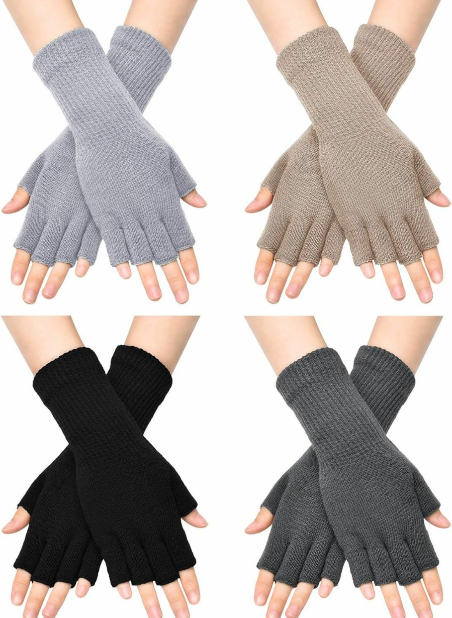 SATINIOR Satinior Fingerless Gloves For Women Half Finger Typing Gloves With Long Wrist Cuff Winter Knit Fingerless Mittens For Women Hot