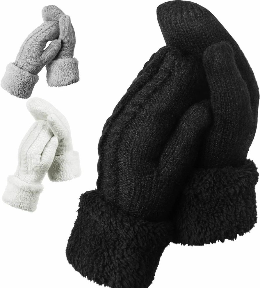 AURUZA Auruza Winter Warm Mittens For Women, Knitted Gloves Warm Soft Lining Cold Weather Accessories Gifts (Black 1) Clearance