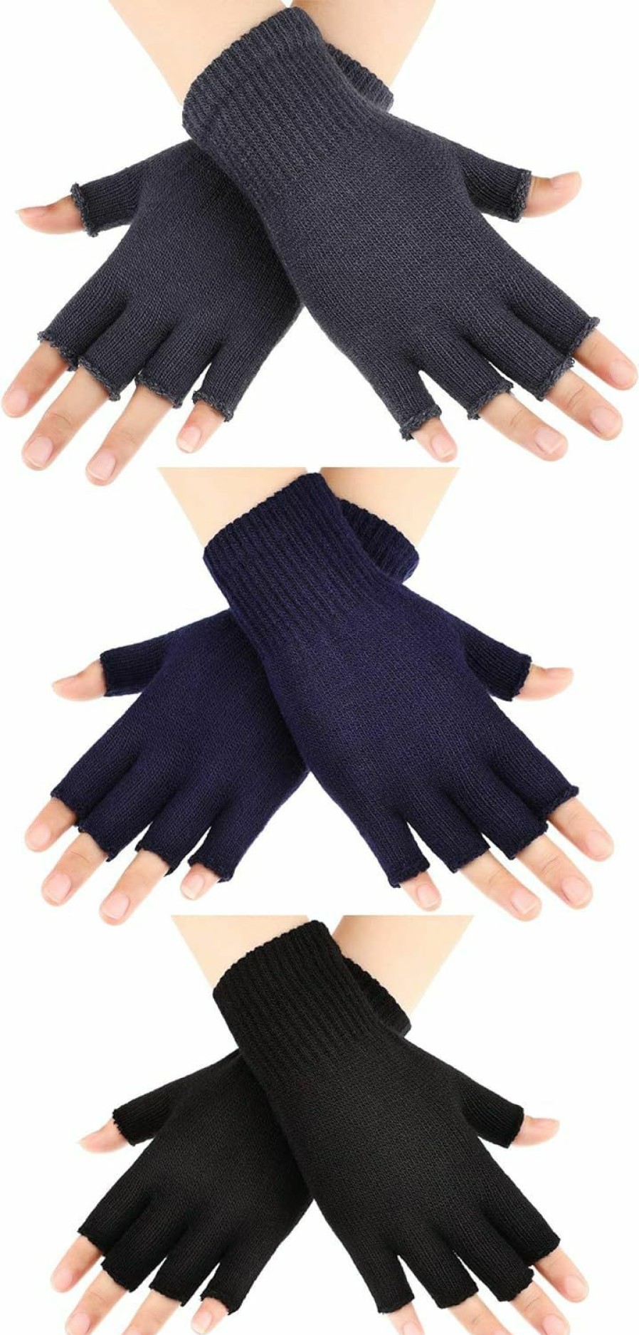 SATINIOR Satinior 3 Pairs Women Fingerless Gloves Winter Half Finger Knit Gloves For Women Men Clearance