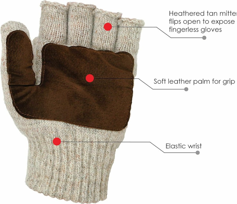 Illinois Glove Company 360 Rag Wool Glomitt Flip Mitten 3M Thinsulate Lined Tan Best