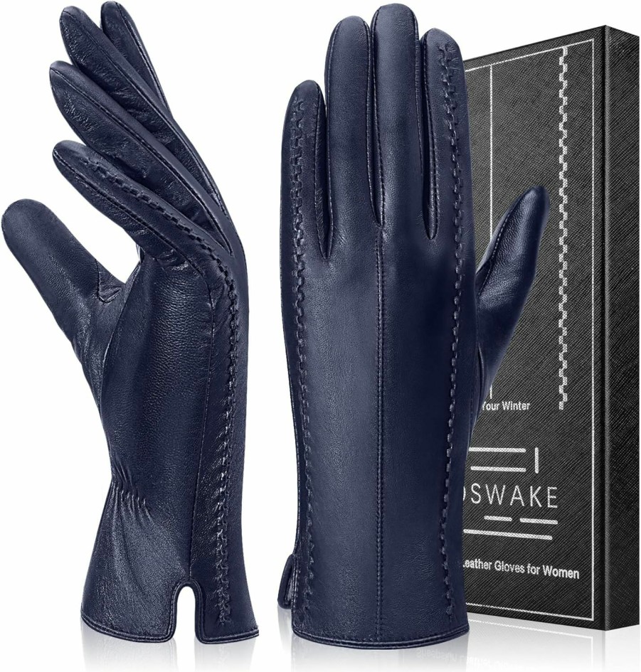 TOSWAKE Leather Gloves For Women Genuine Lambskin, Womens Gloves Warm Wool Lined, Winter Gloves Touchscreen Texting Driving Online