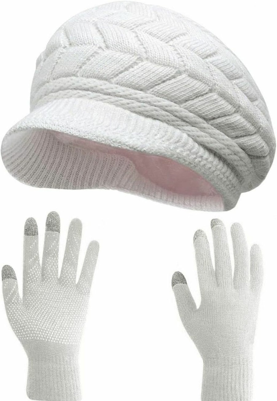 HINDAWI Hindawi Winter Hats Gloves For Women Knit Warm Snow Ski Outdoor Caps Touch Screen Mittens New